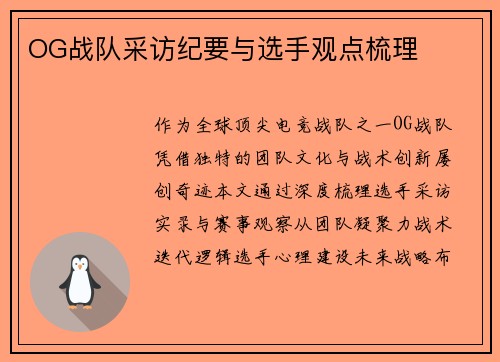 OG战队采访纪要与选手观点梳理